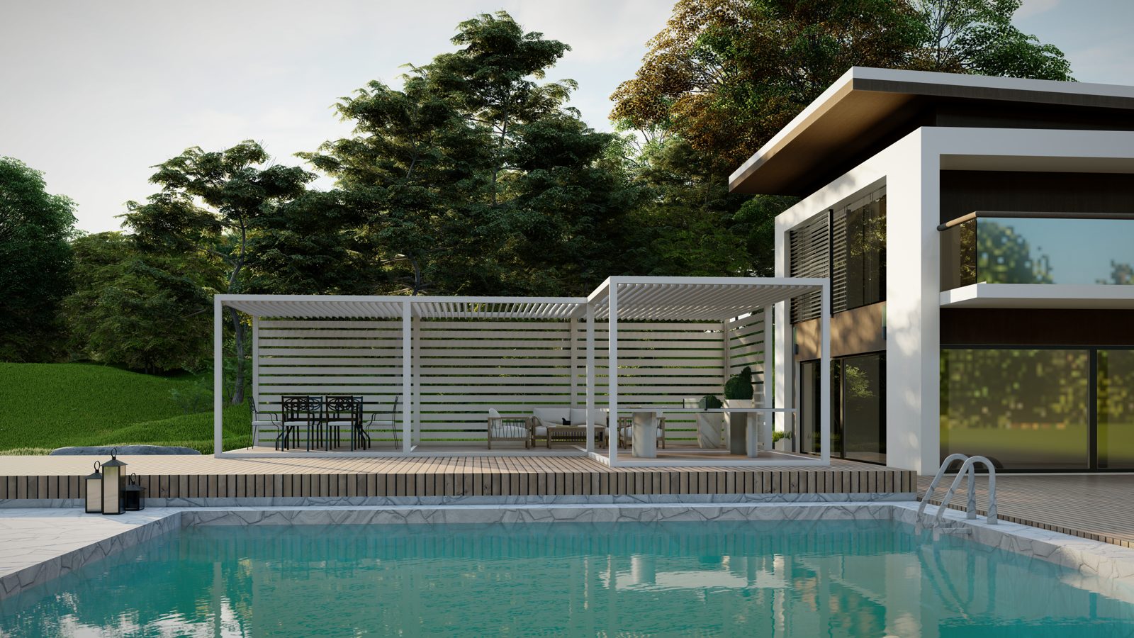 White K-BANA cabana with fixed privacy wall
