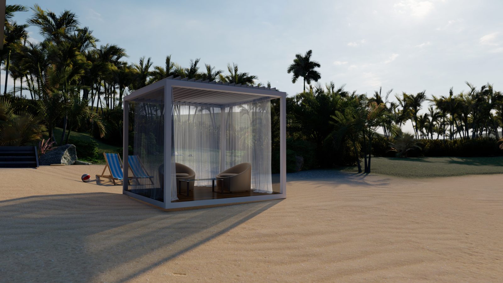 White K-BANA manual louvered pergola cabana